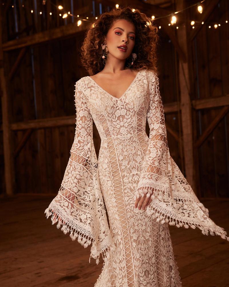 Lp2231 boho bell sleeve wedding dress with lace and low back3